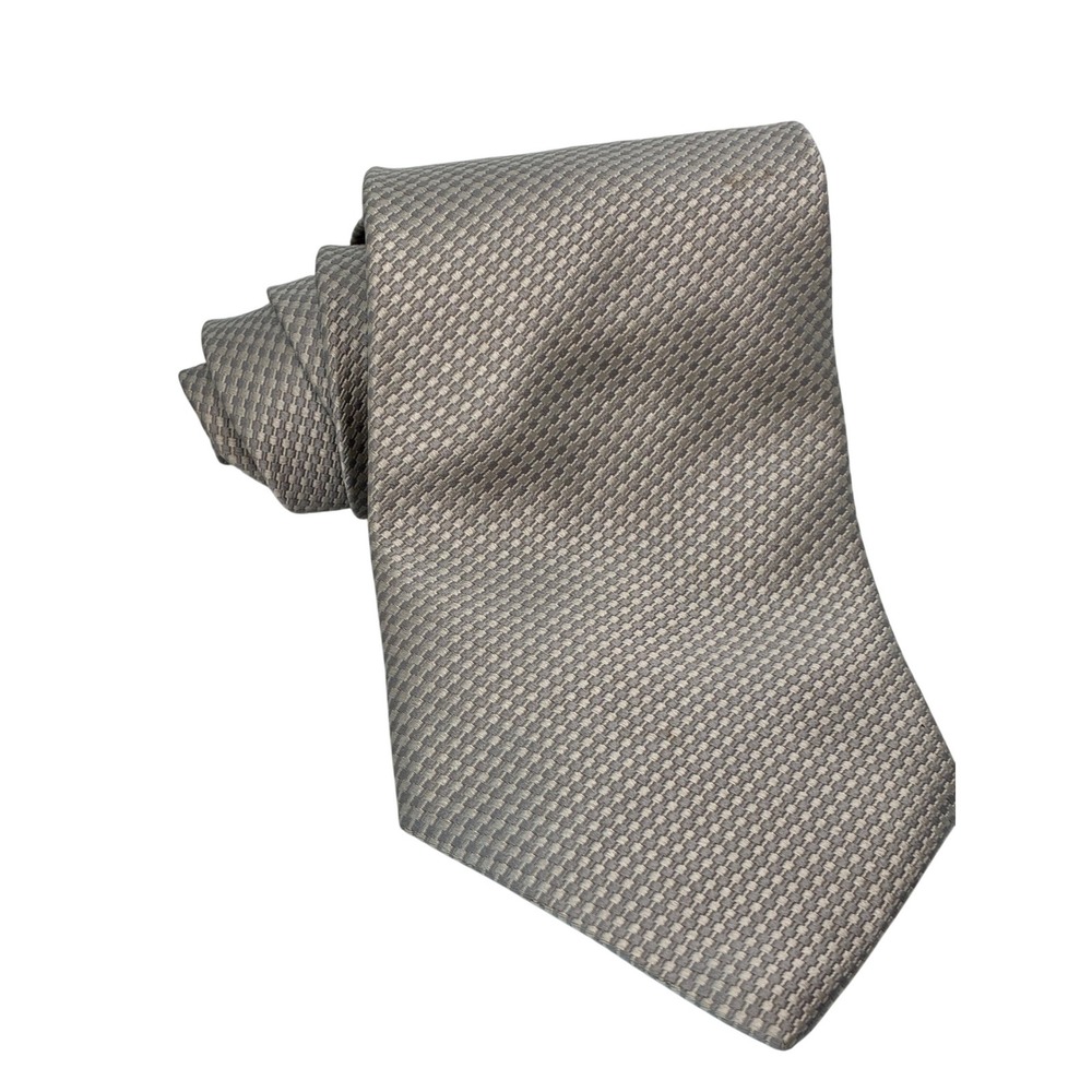Zylos George Machado Mens Silk Tie Silver Grey Textured Micro Check Formal 4 In